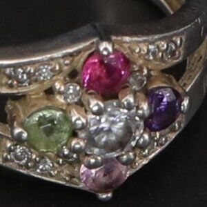 $300 Multi Gem Sterling Silver Ring REAL Sapphire, Peridot, Amethyst, Topaz, Dia